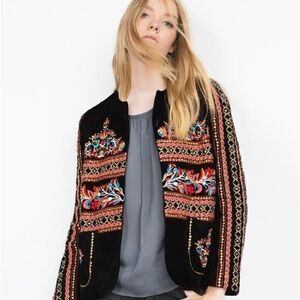 Zara Velvet Embroidery Jacket, Size small
